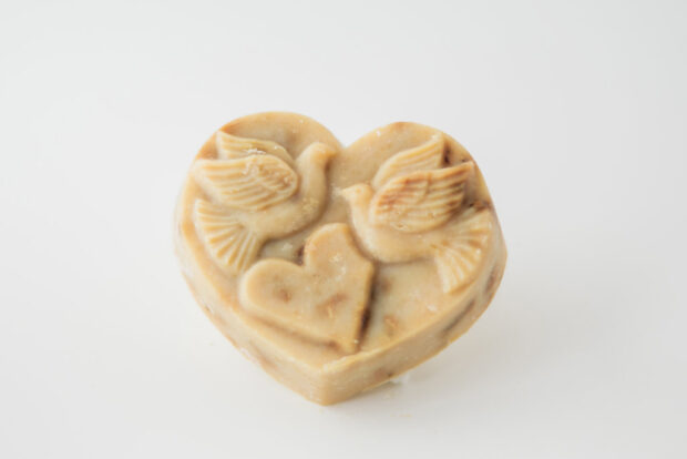 Serenity Soapworks Heart shaped goat milk soap with doves